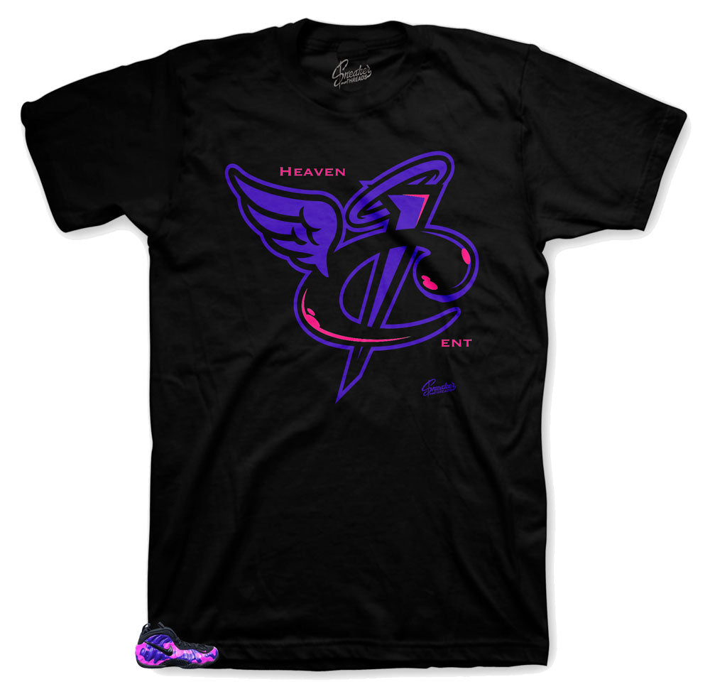 shirts designed perfectly to match the Foamposite purple camo sneakers 