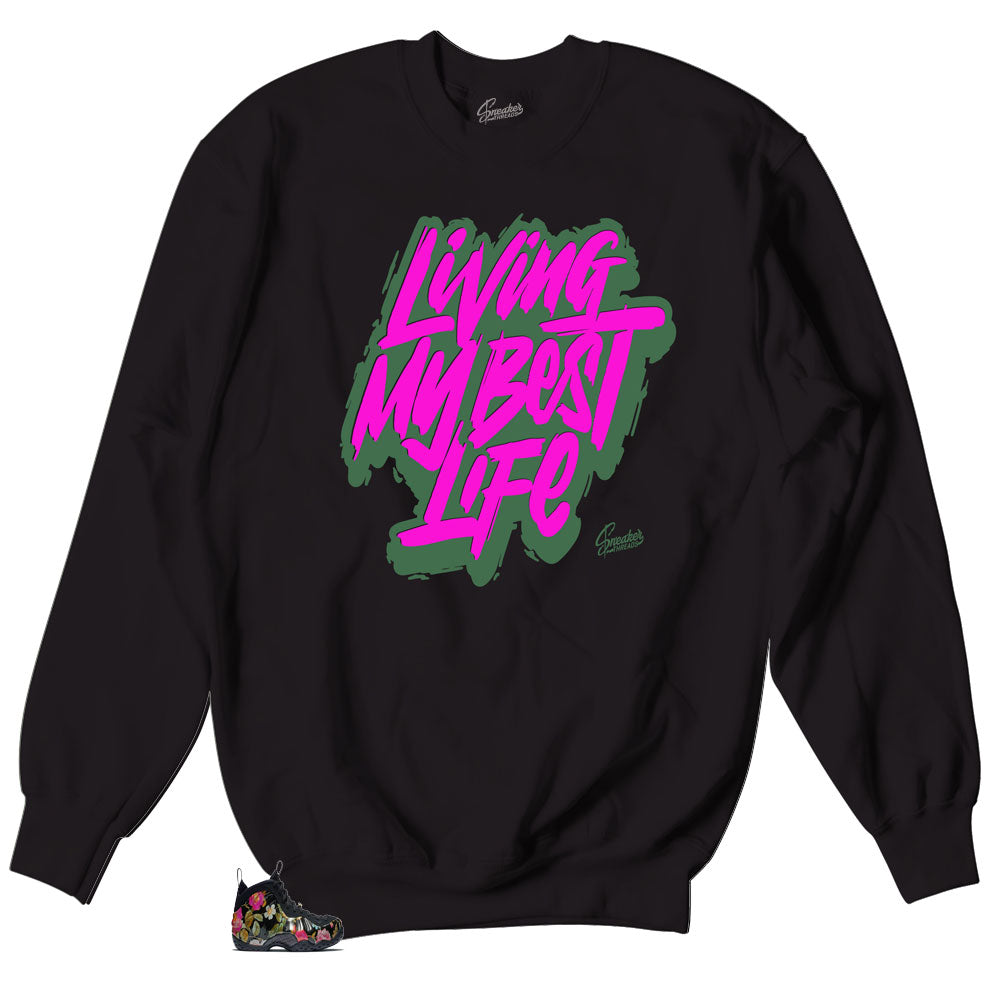 Floral Foamposite sneakers matches crewneck sweater designed to match Floral foampoisute