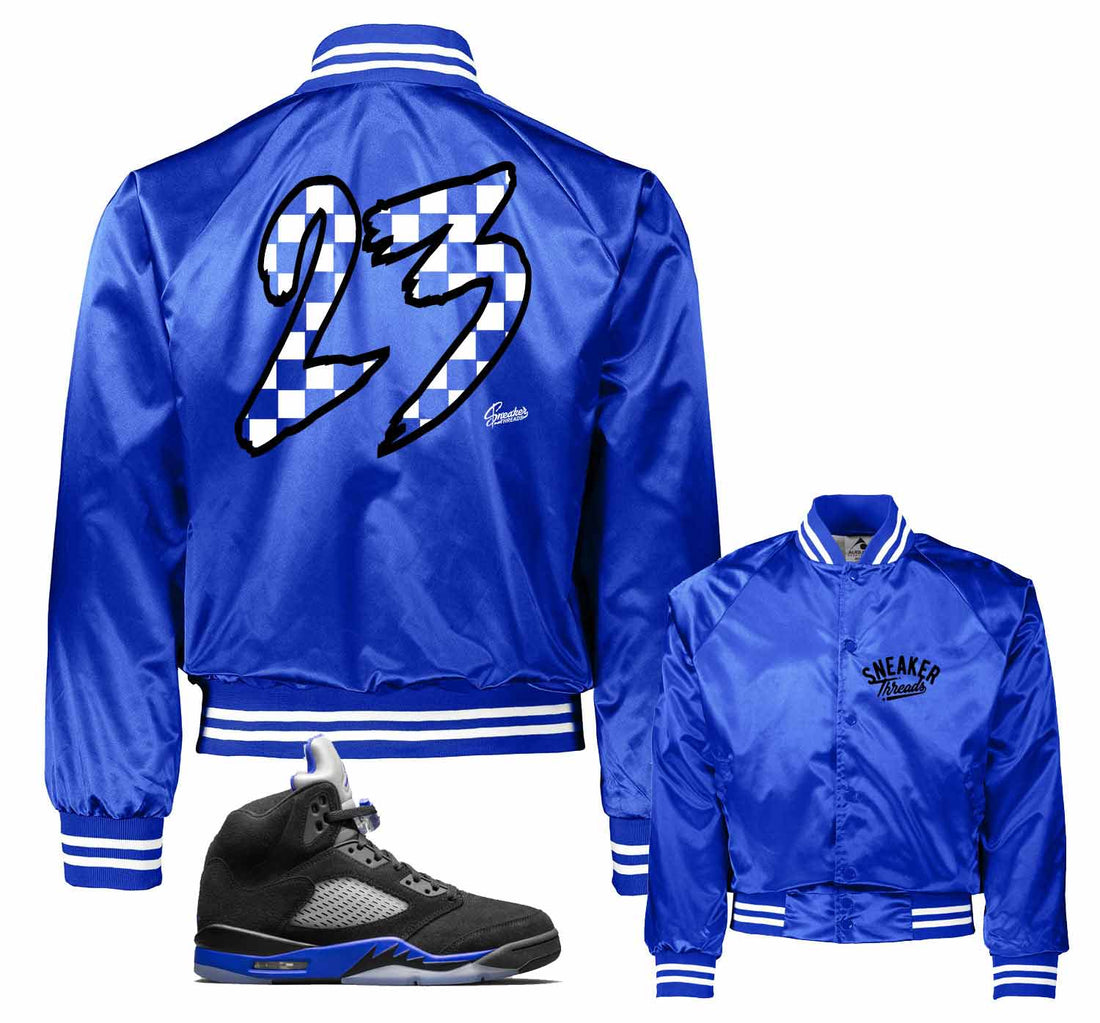 Jordan 5 racer blue satin jackets match shoes