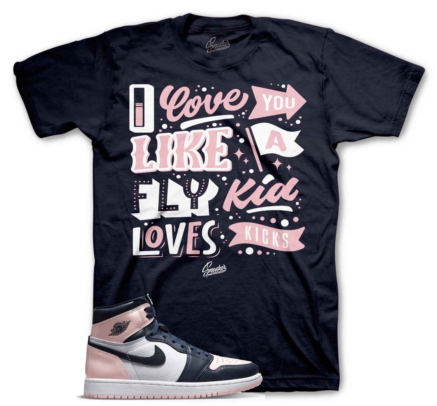 Retro 1 Atmosphere Pink Shirt - Love Kicks - Navy