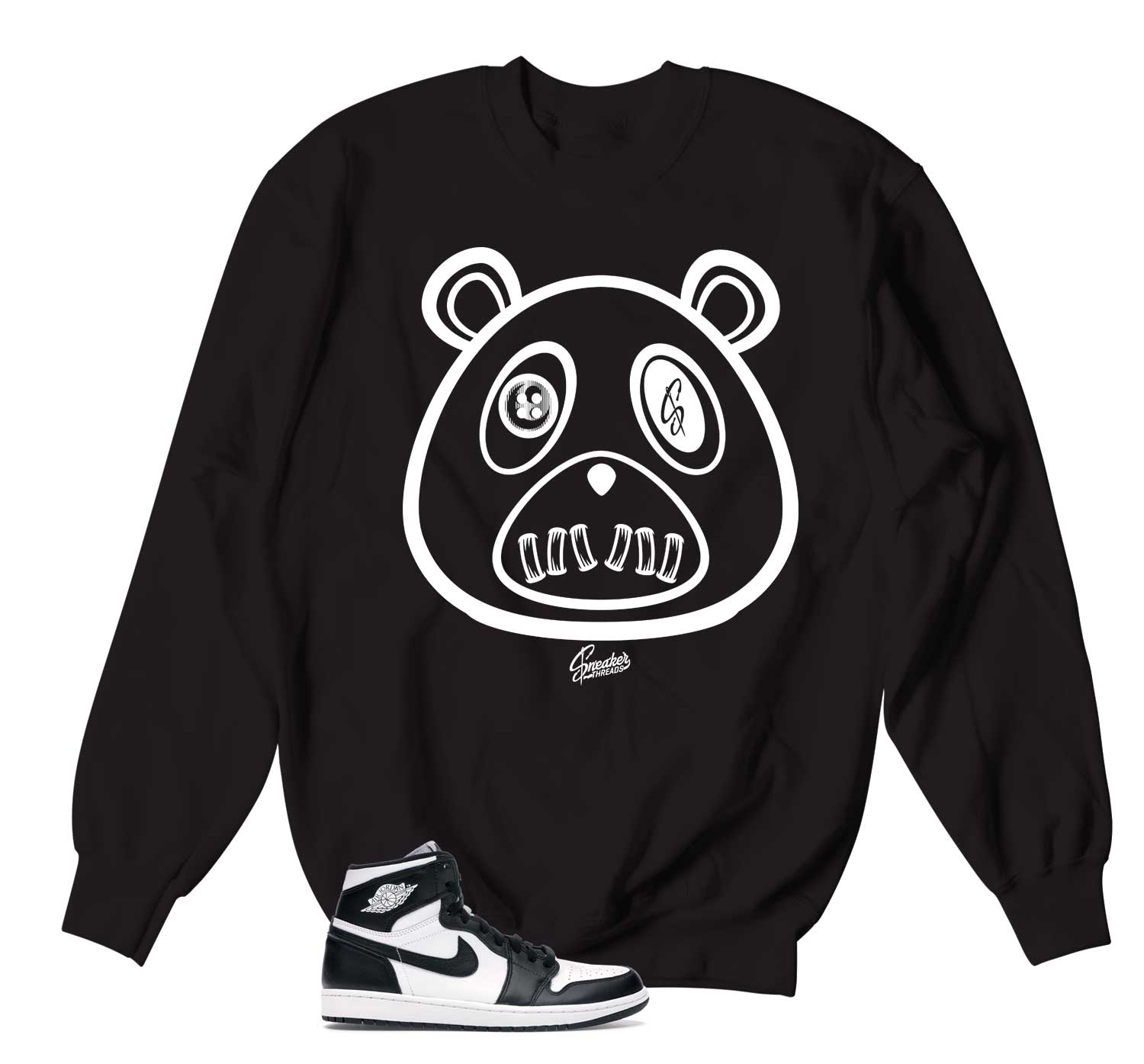 Retro 1 Black And White Sweater - ST Bear - Black