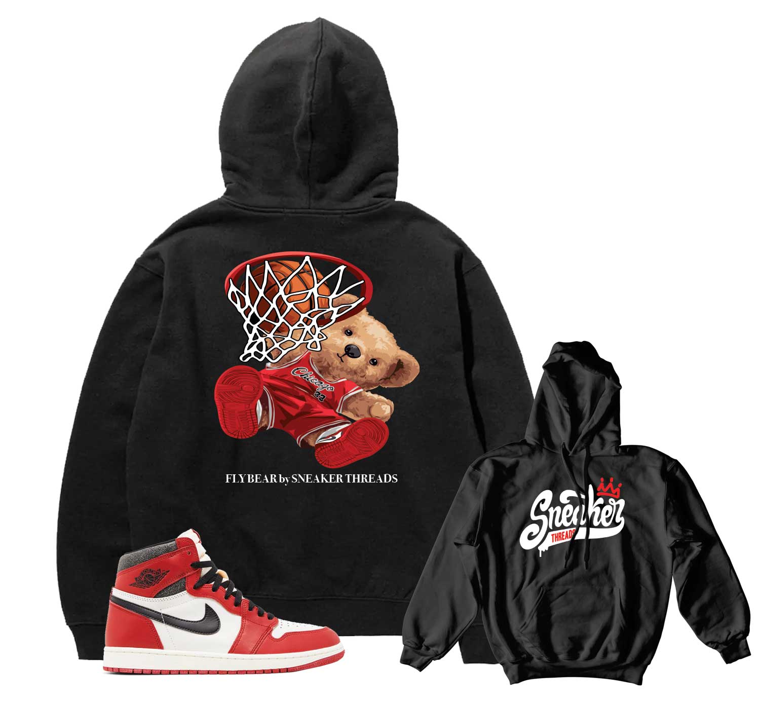 Retro 1 Lost And Found Hoody - Fly Bear - Black