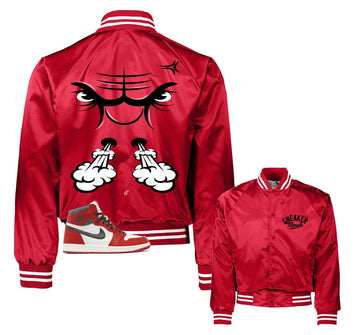 Retro 1 Lost And Found Satin Jacket - Raging Face - Red