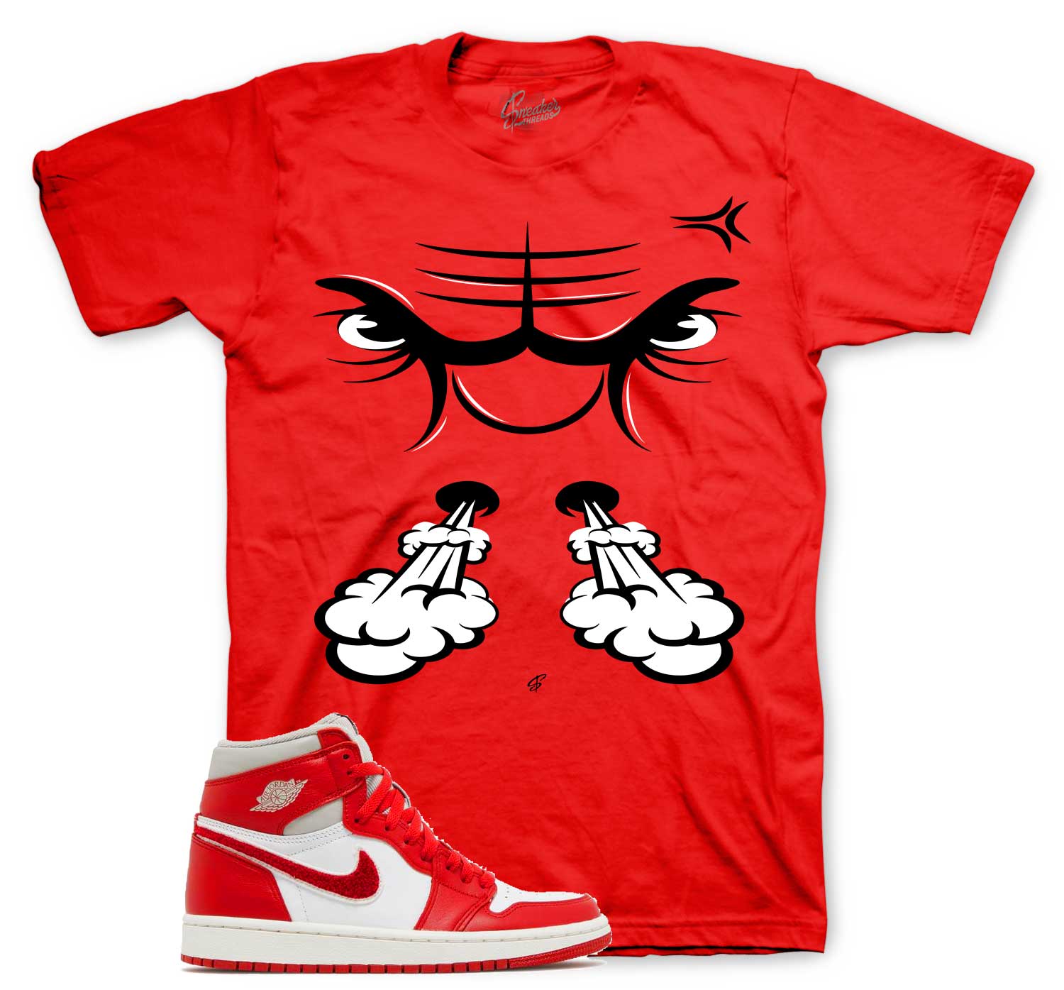 Retro 1 Newstalgia Shirt - Raging Face - Red