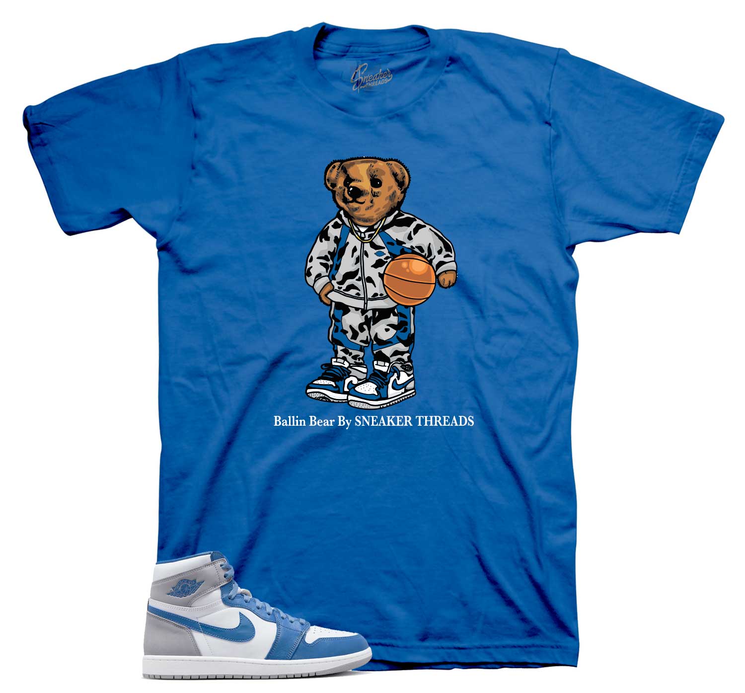 Jordan 1 True Blue Sneaker T-Shirts Outfits | Ballin Bear Shirt