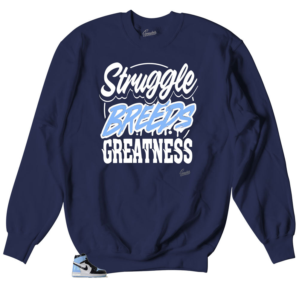 Crewneck sweaters made to match Jordan 1 unc patent leather sneakers
