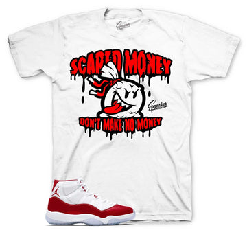 Retro 11 Varsity Red Shirt - Scared Money - white