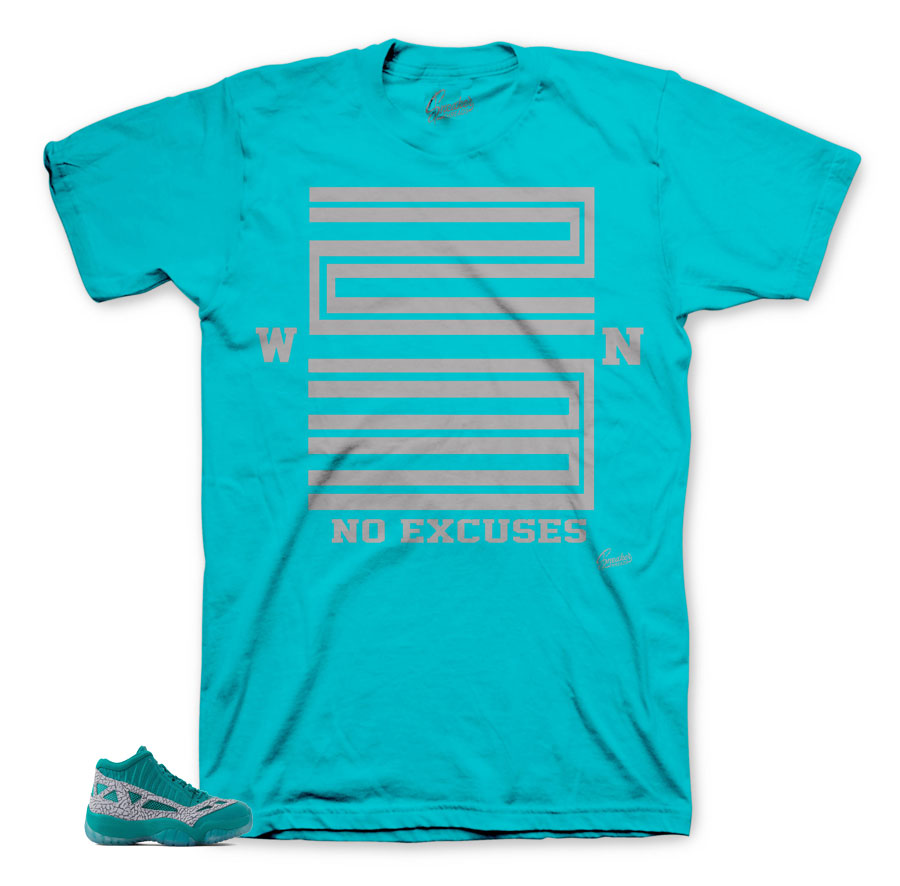 Rio teal Jordan 11 clothing and shirts to match rio teal 11 sneakers.