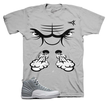 Retro 12 Stealth Shirt - Raging Face - Silver