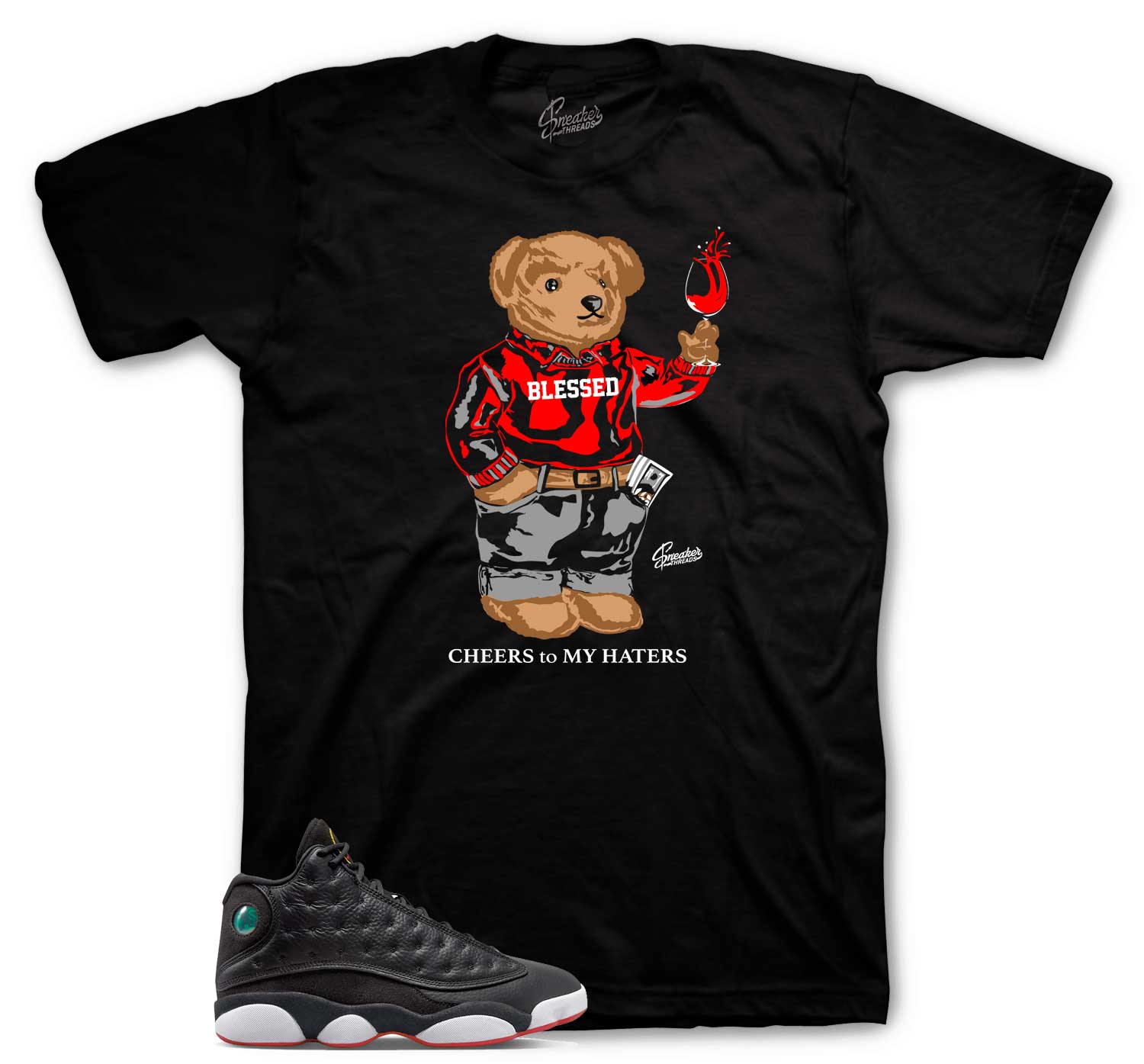 Retro 13 Playoff Shirt -  Cheers Bear - Black