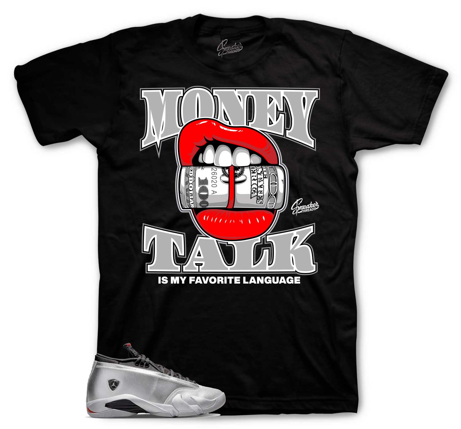 Retro 14 Metallic Silver Shirt - Money Talk - Black