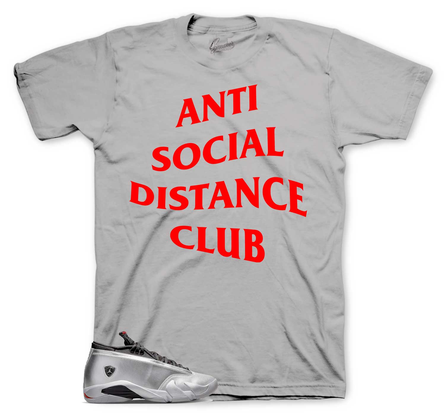 Retro 14 Metallic Silver Shirt - Social Distance - Silver