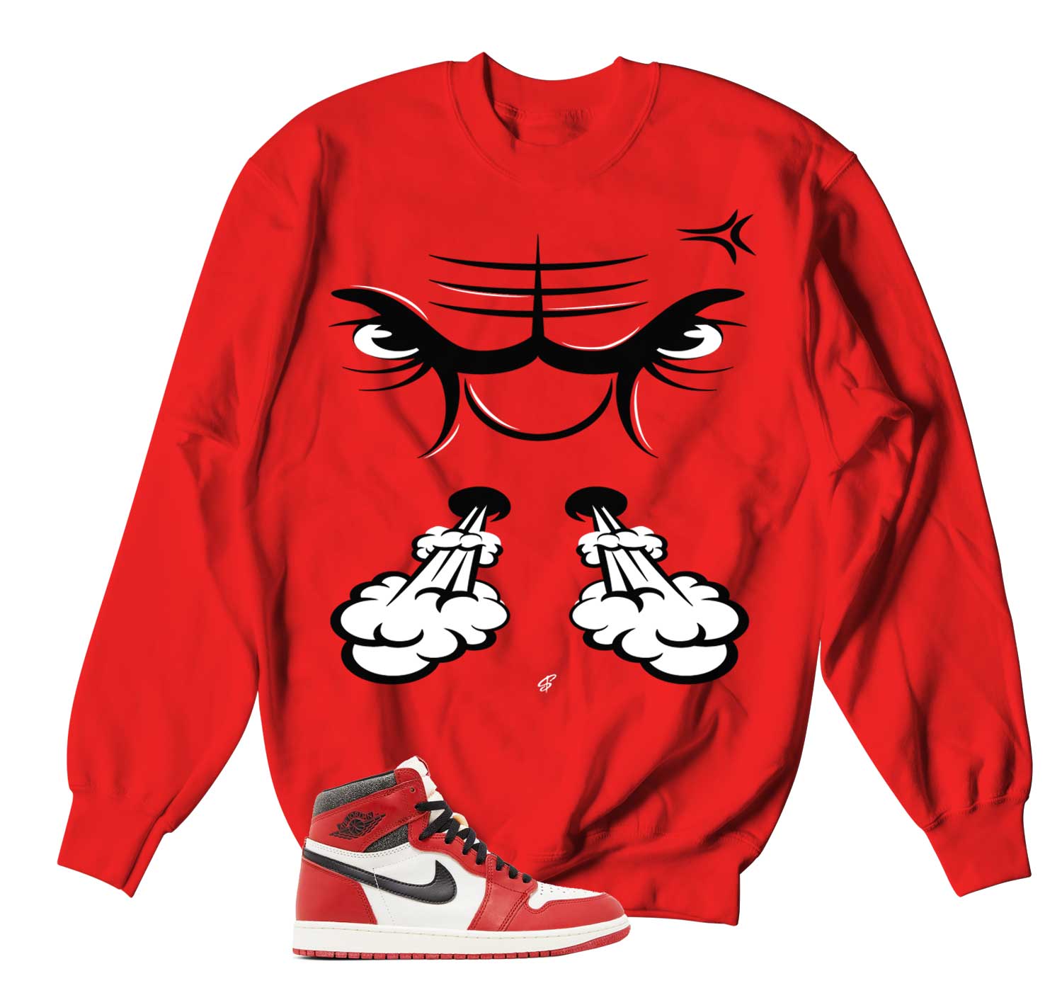 Retro 1 Lost And Found Sweater - Raging Face - Red
