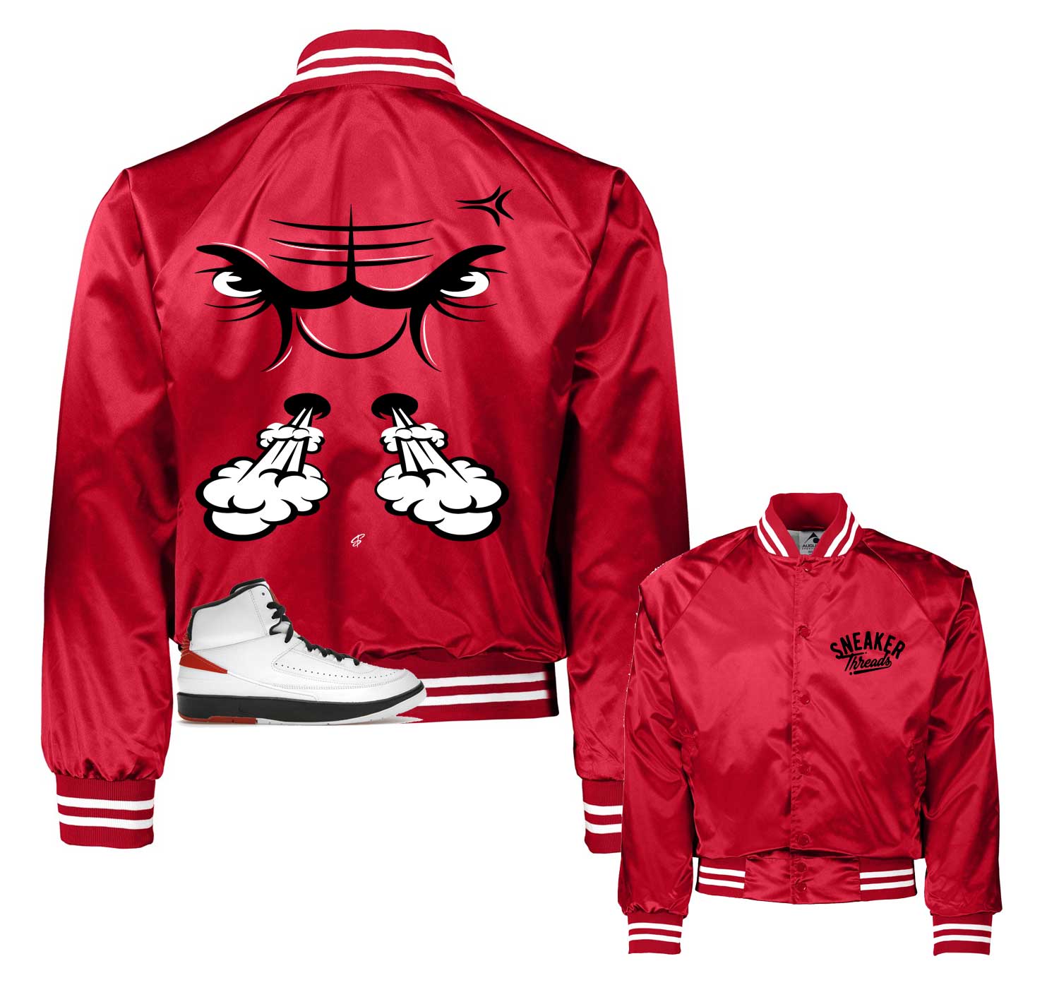 Retro 2 Chicago Satin Jacket - Raging Face - Red