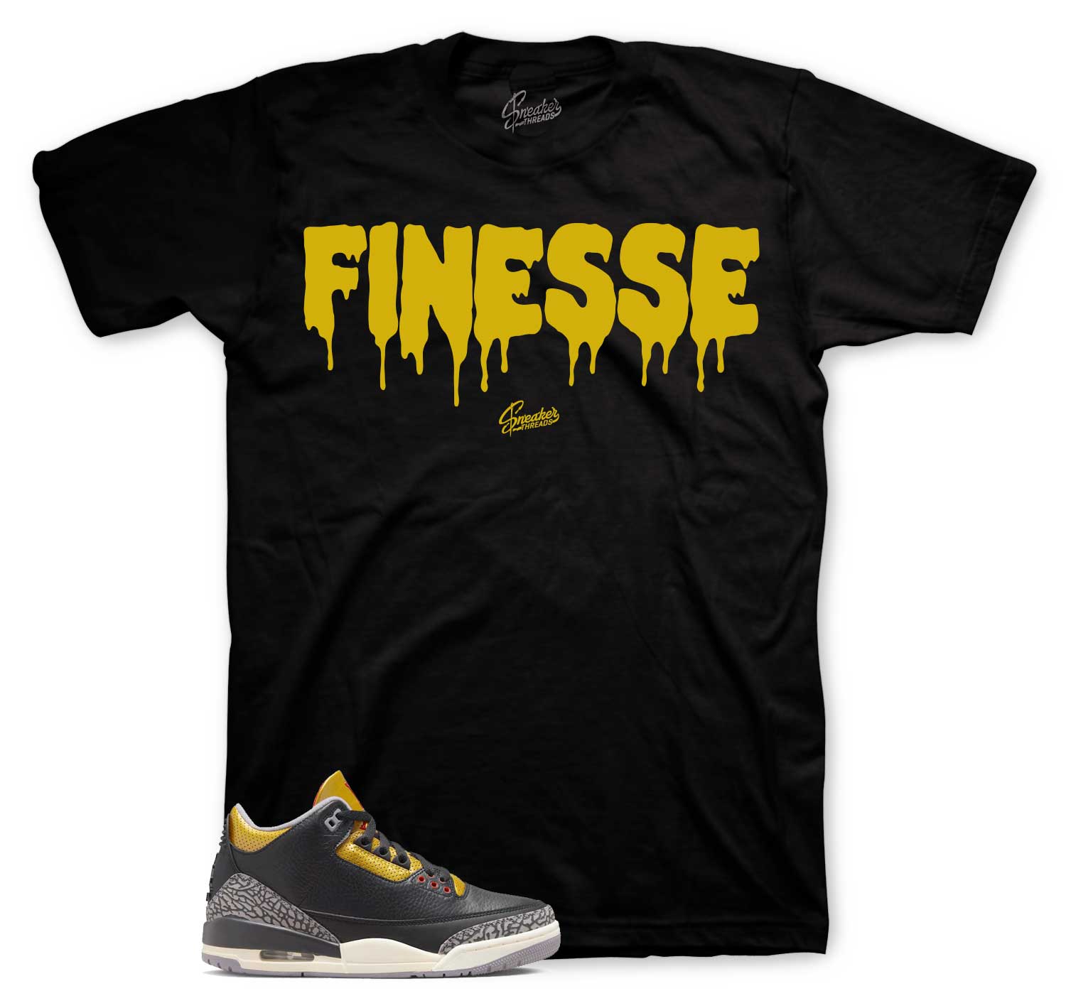 Retro 3 Cement Gold Shirt - Finesse - Black