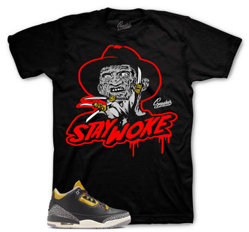 Retro 3 Cement Gold Shirt - Stay Woke - Black