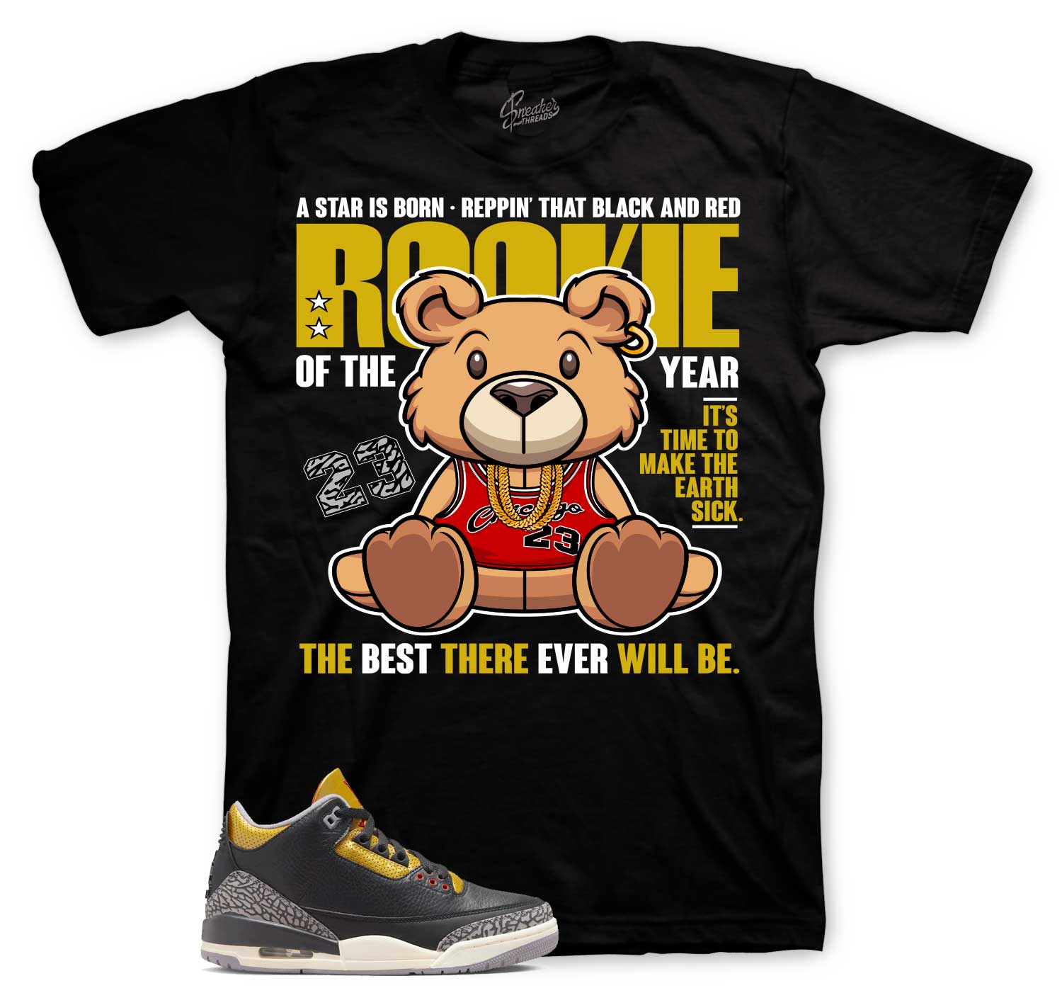 Retro 3 Cement Gold Shirt - Rookie Bear - Black