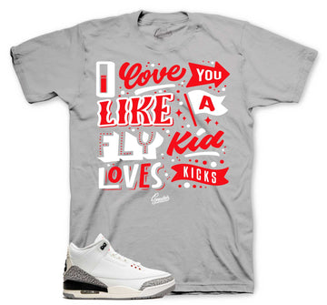 Retro 3 White Cement Reimagined Shirt - Love Kicks - Grey