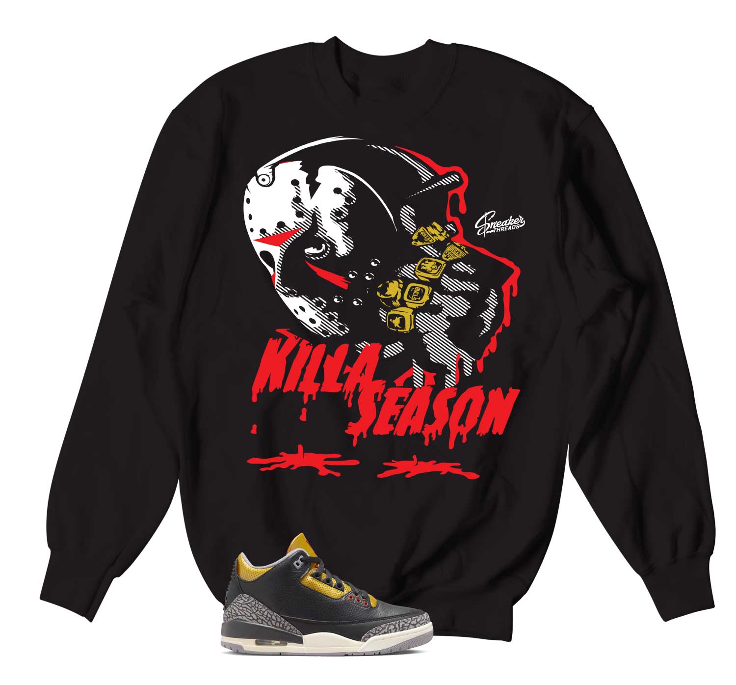 Retro 3 Cement Gold Sweater - Killa Season - Black