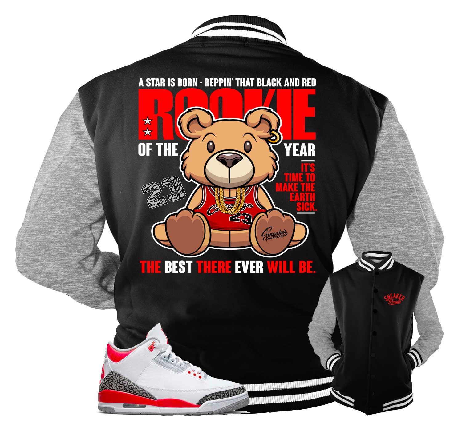 Retro 3 Fire Red Jacket - Rookie Bear - Black