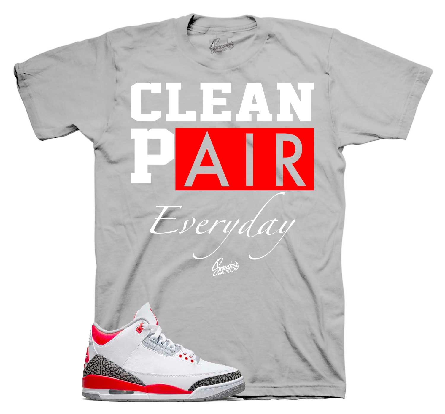 Retro 3 Fire Red Shirt - Clean Pair - Grey