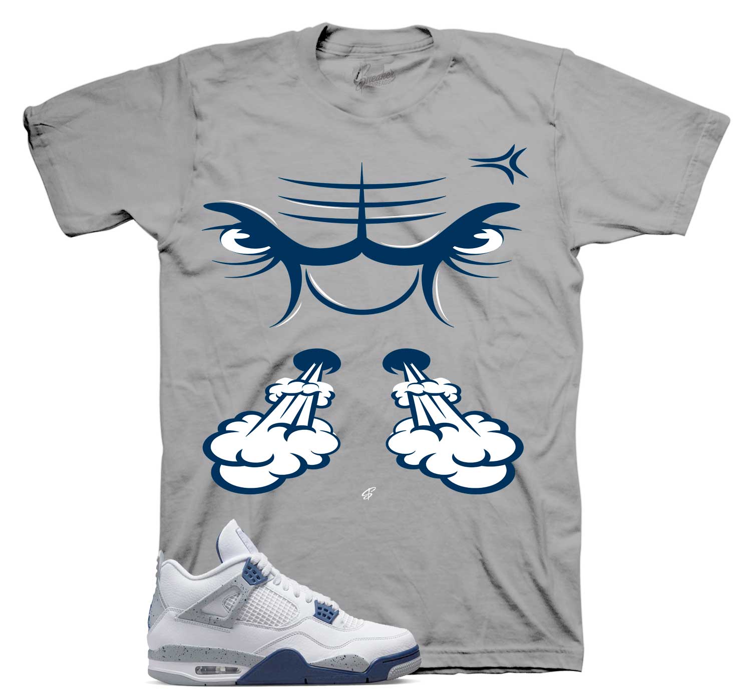 Retro 4 Midngiht Navy Shirt - Raging Face - Grey