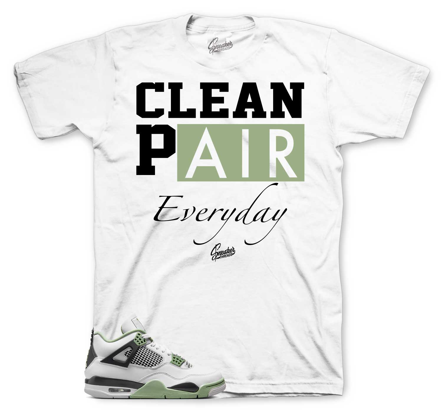 Retro 4 Seafoam Oil Green Shirt - Clean Pair - White