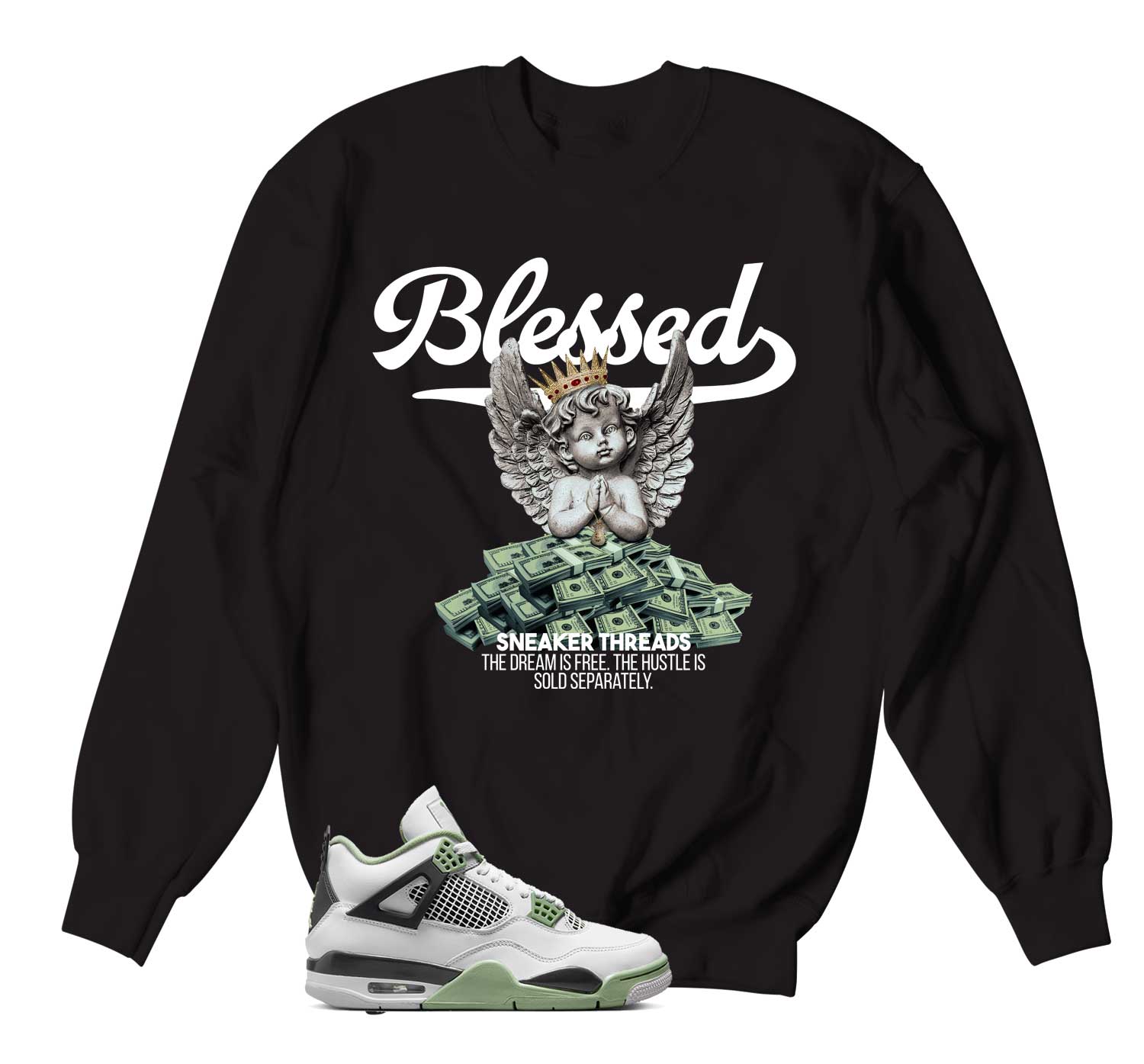 Retro 4 Seafoam Oil Green Sweater - Blessed Angel - Black