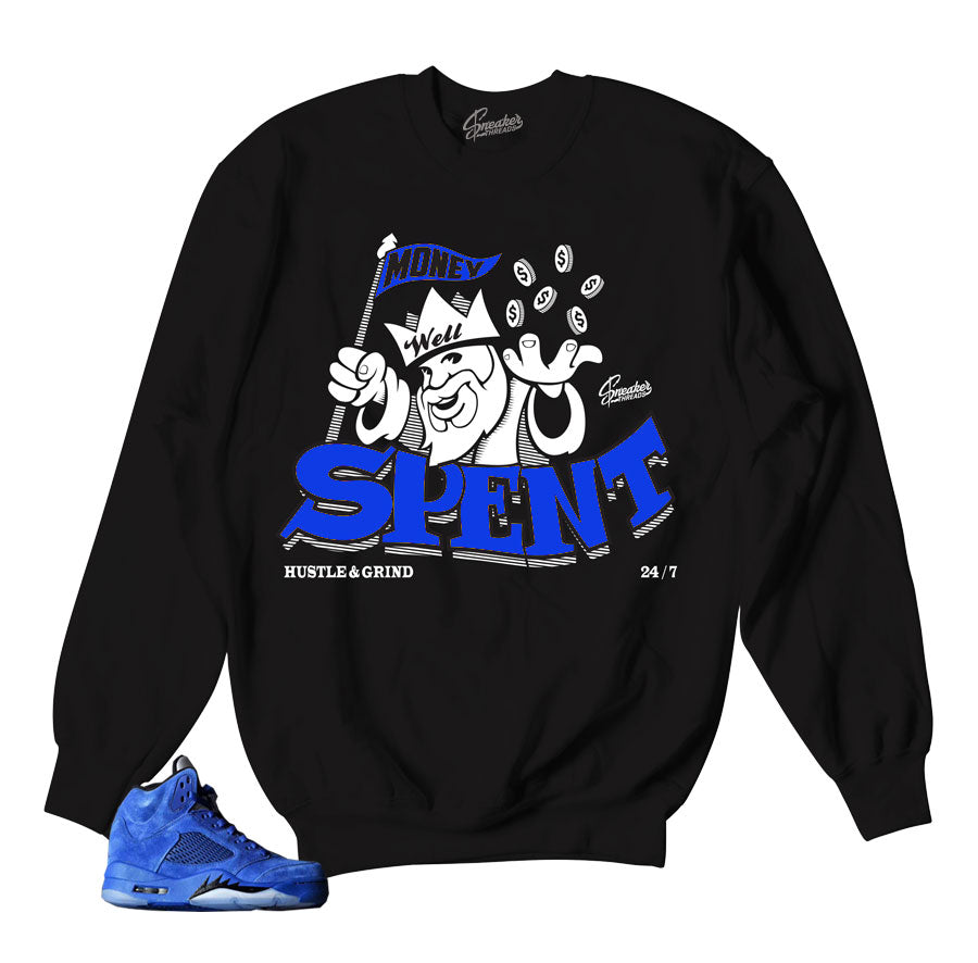 Jordan5 blue suede sweaters match retro 5's crewnecks.