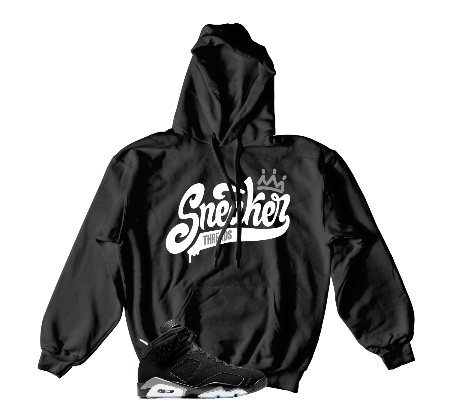 Retro 6 Metallic Silver Hoody - ST Crown - Black