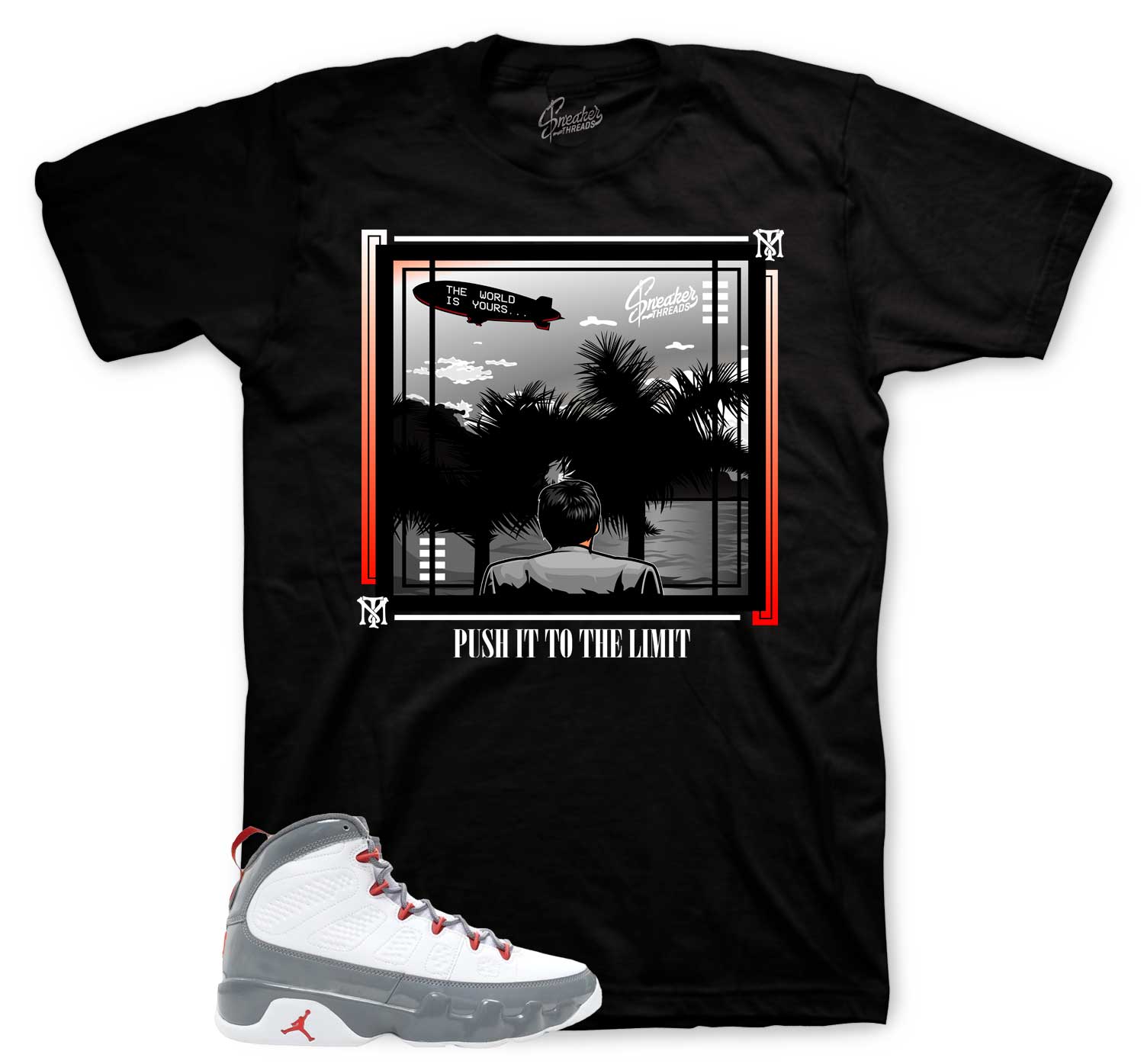 Retro 9 Fire Red Shirt - World Is Yours - Black