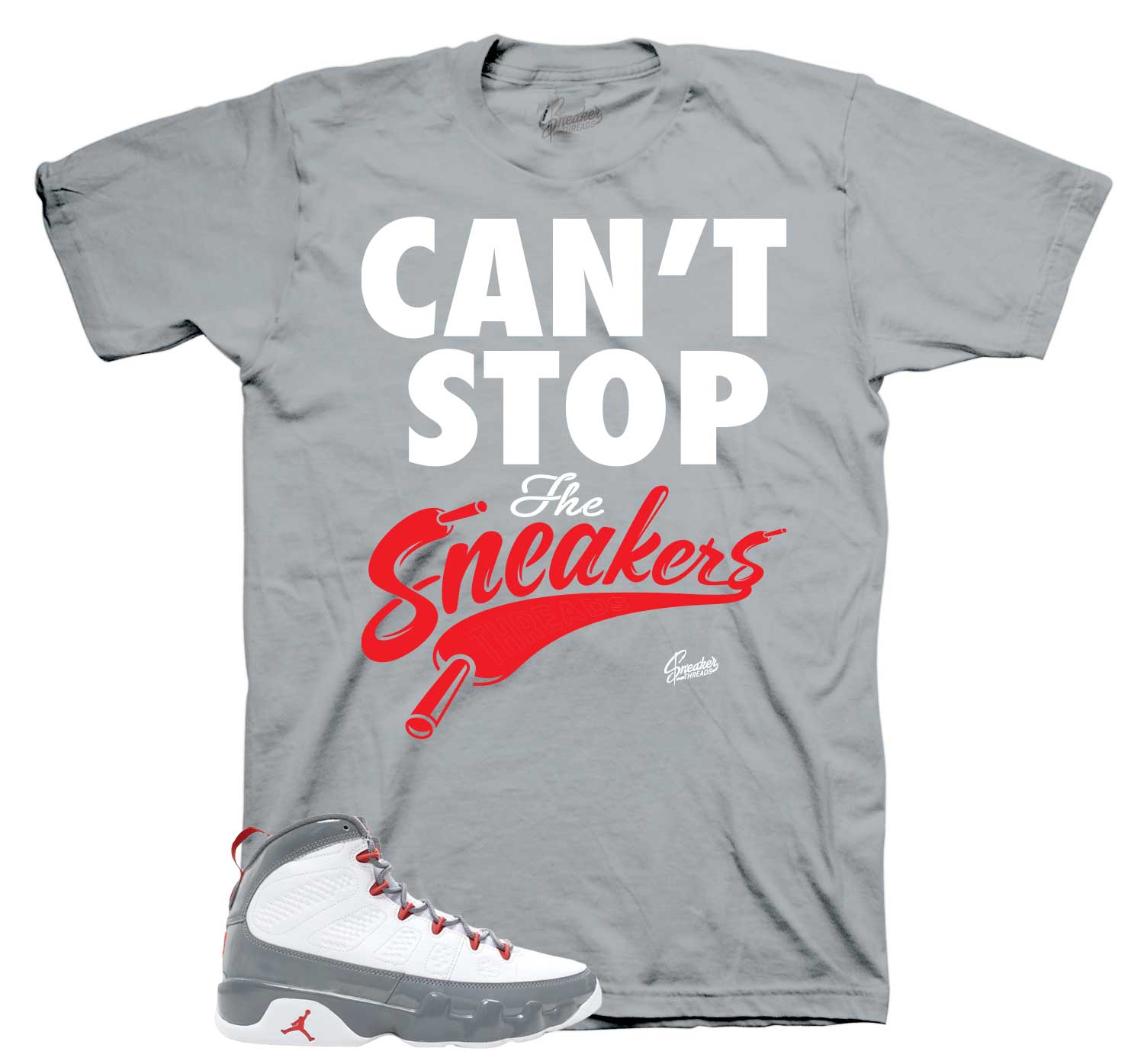 Retro 9 Fire Red Shirt - Can't Stop - Grey