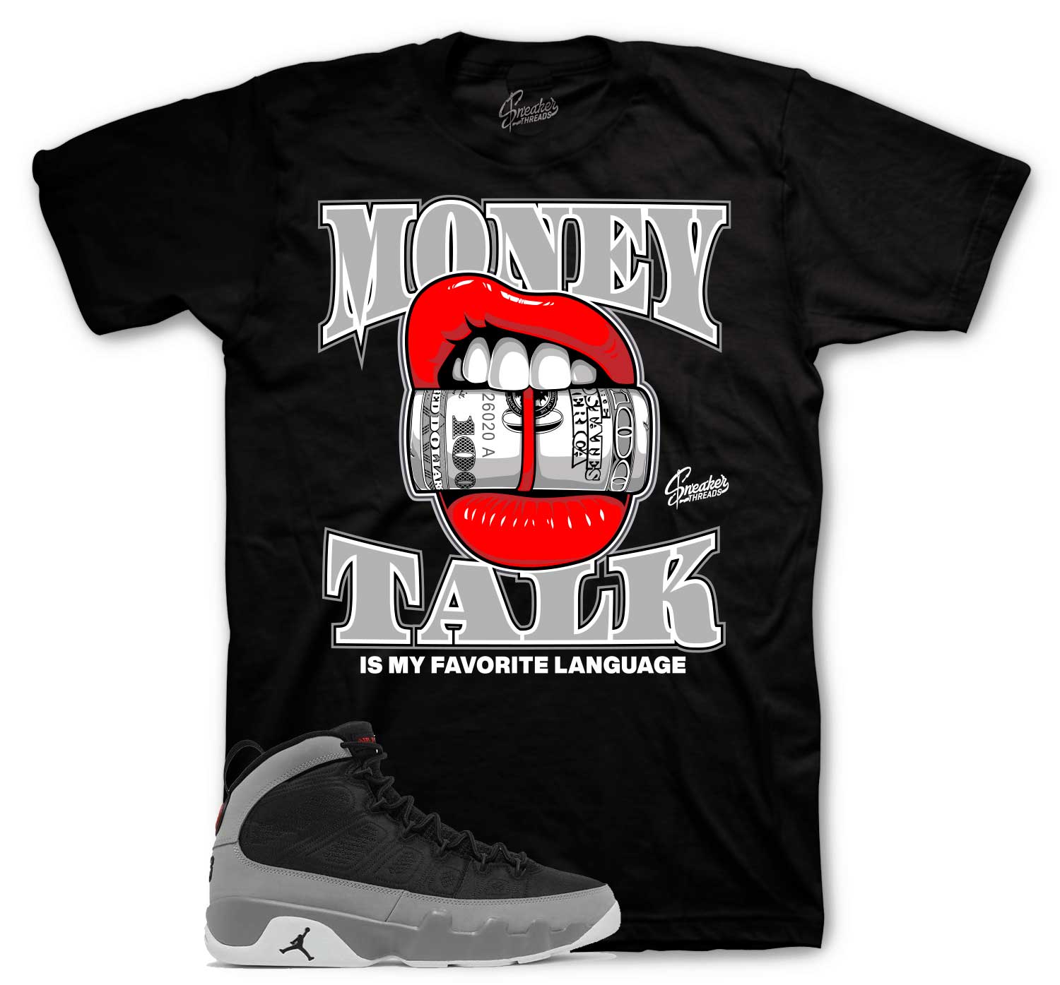 Retro 9 Particle Grey Shirt - Money Talk - Black