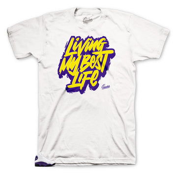 Jordan 13 laker shoes have matching tees made to match the Jordan 13 laker sneaker collection