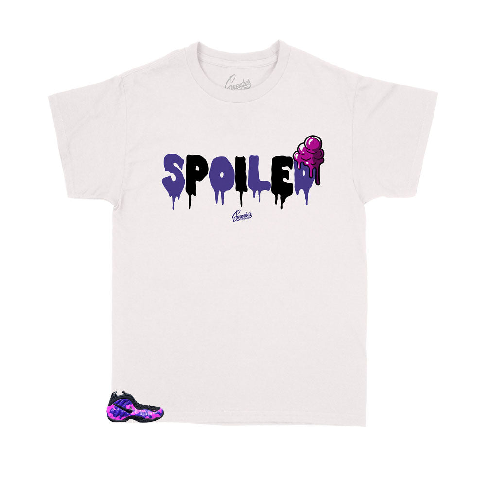 Kids shirts designed to match the foamposite purple camo kids sneakers