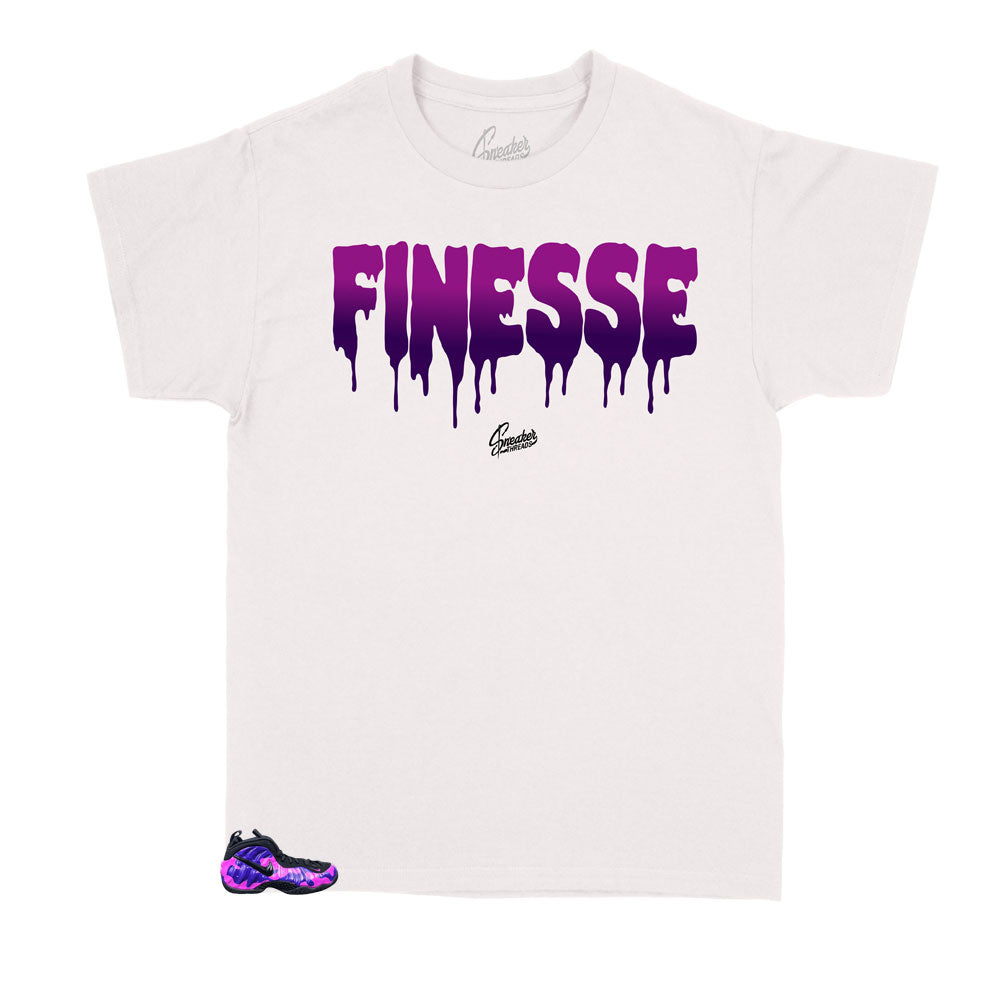 Foamposite Purple Cam sneakers have matching shirts for kids