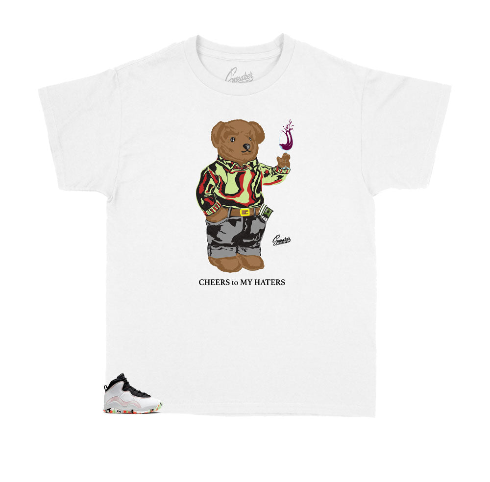Jordan 10 Ember Glow Cheers Bear shirt to match kids sneaker size