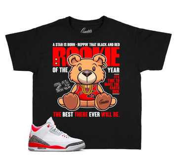 Kids Fire Red 3 Shirt - Rookie Bear - Black