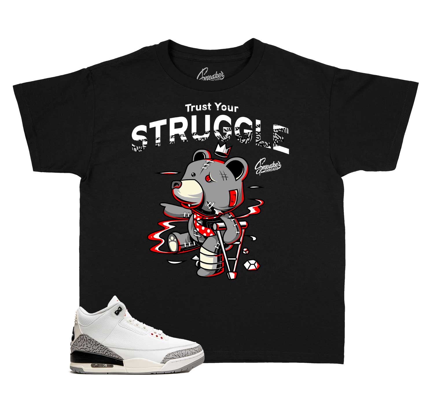 Kids White Cement 3 Reimagined Shirt - Trust Your Struggle - Black