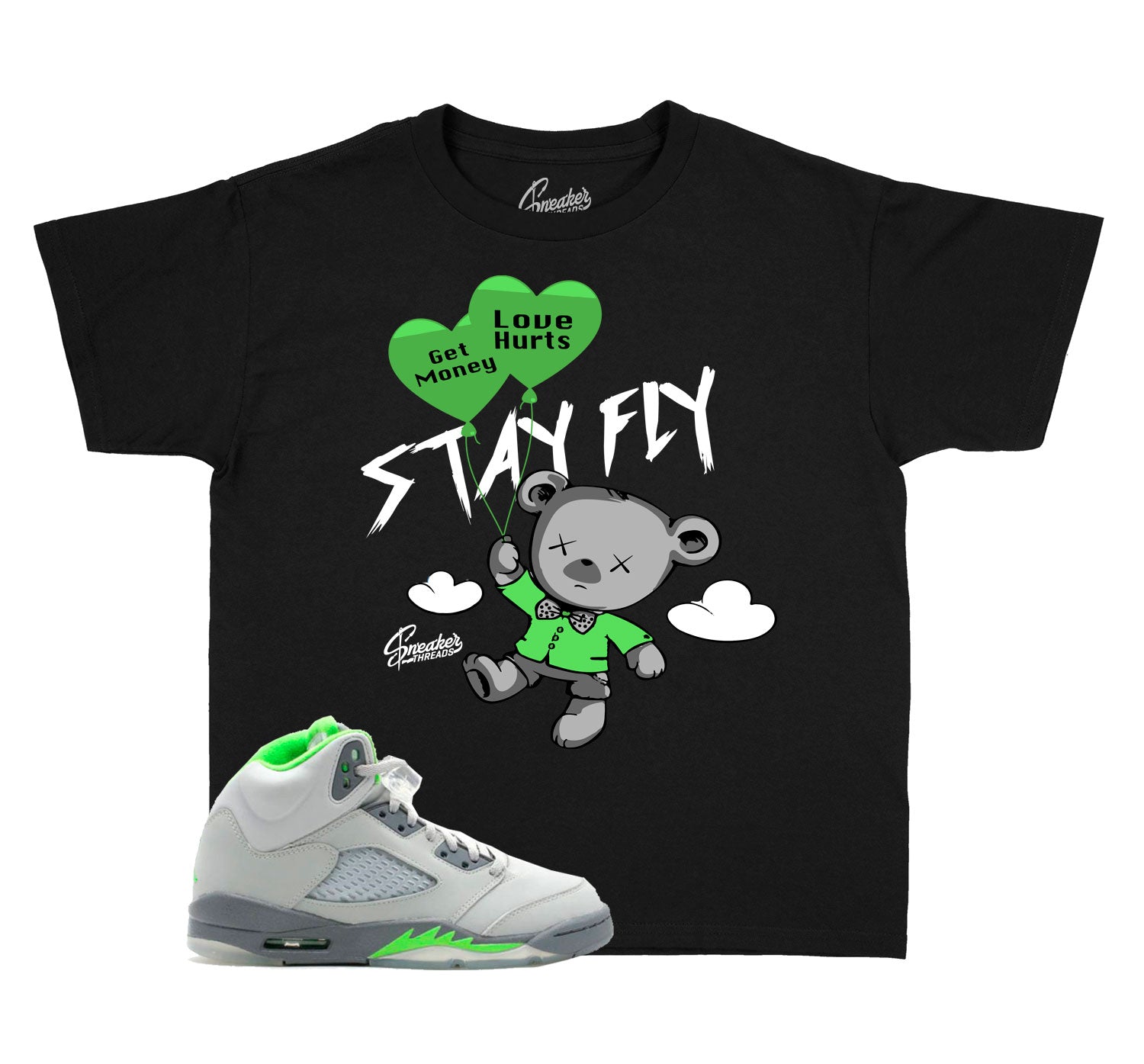 Kids Jordan 5 green bean sneaker tees