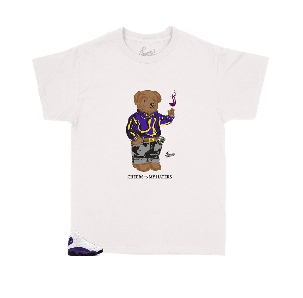 Jordan 13 Lakers Cheers Bear tee for kids fits