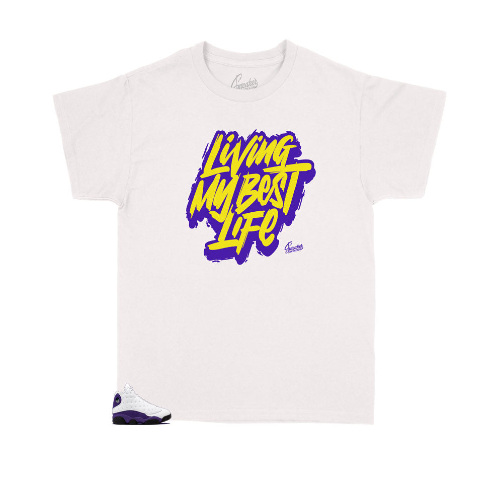 Jordan 13 Lakers Living My Best Life shirts for kids
