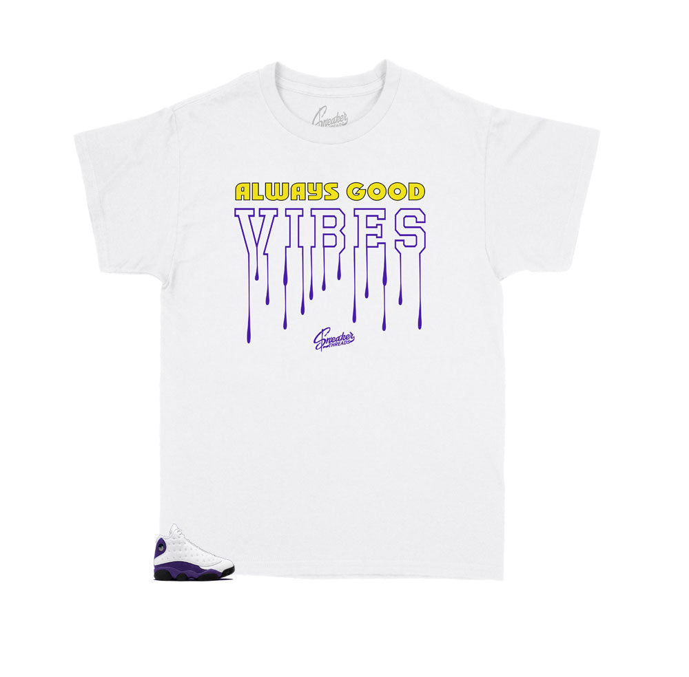 Jordan 13 Lakers Always Vibes tee to match best with sneakers for kids