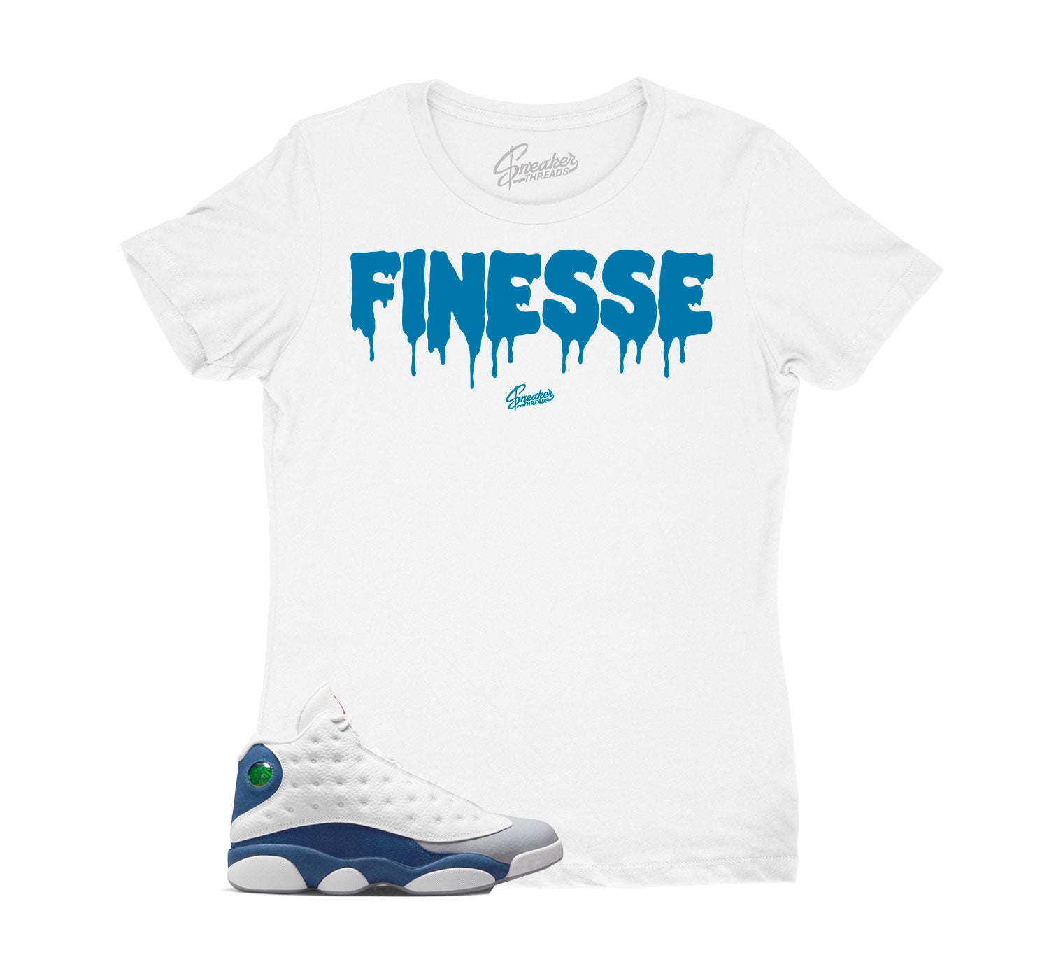 Womens French Blue 13 Shirt - Finesse- White