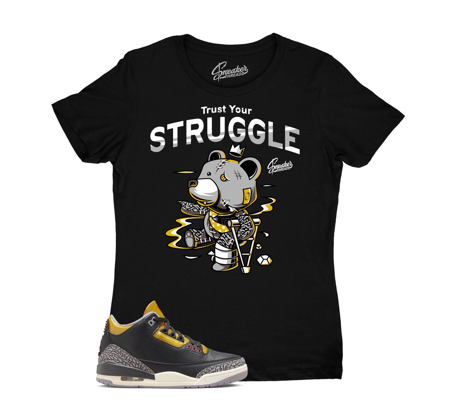 Womens Cement Gold 3 Shirt - Trust Struggle - Black