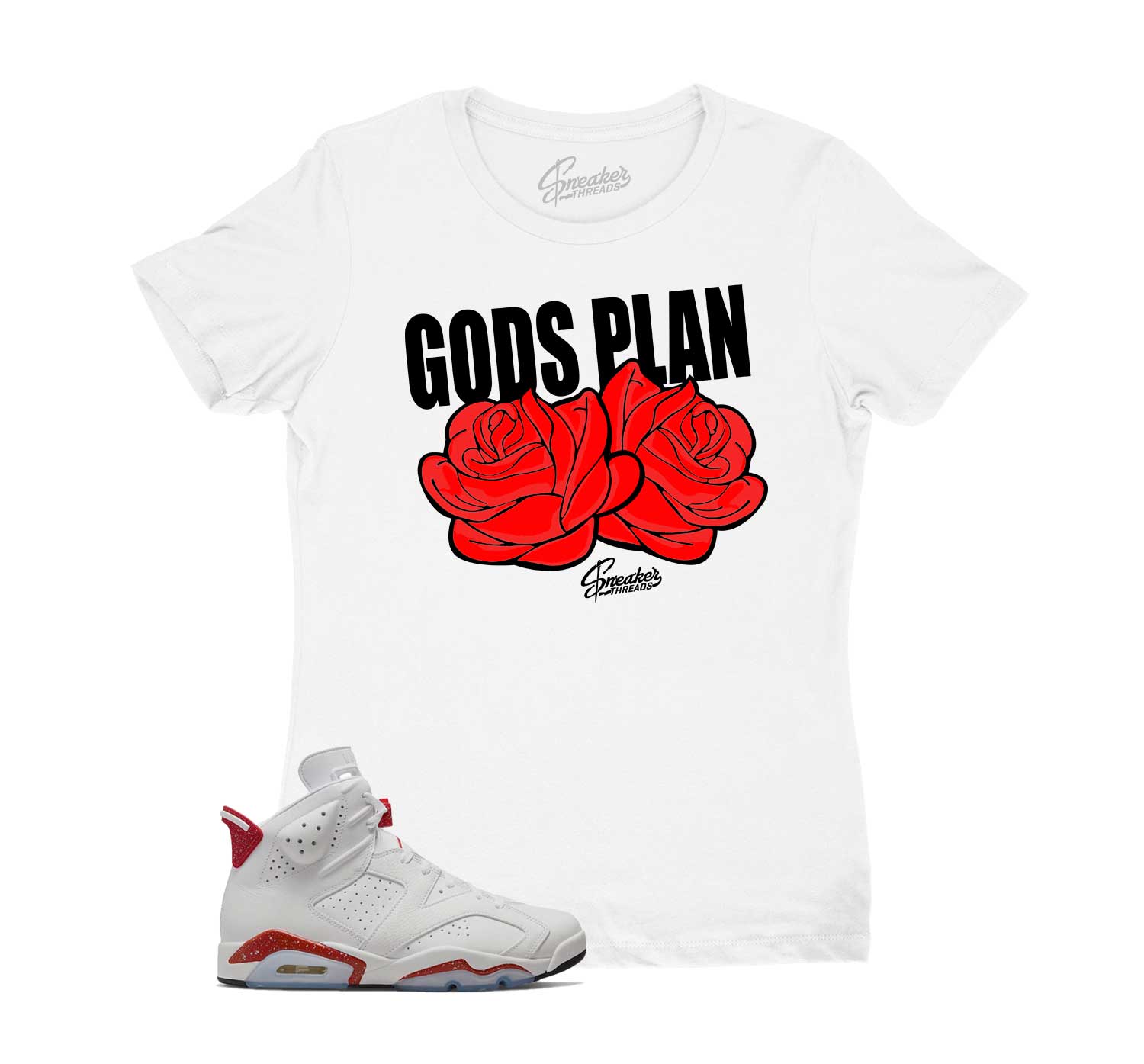 Womens Red Cement 6 Shirt -Gods Plan - White