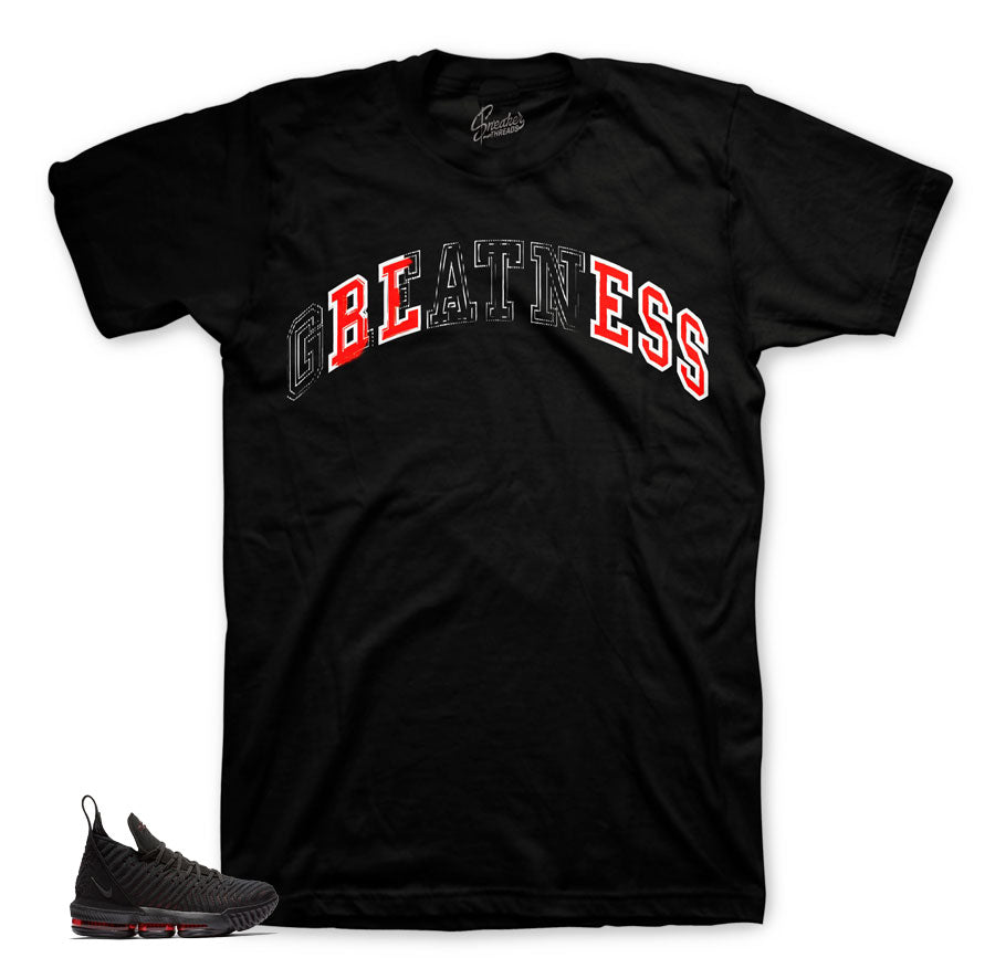 Tees match Lebron 16 bred shoes. Sneaker matching apparel and tees.
