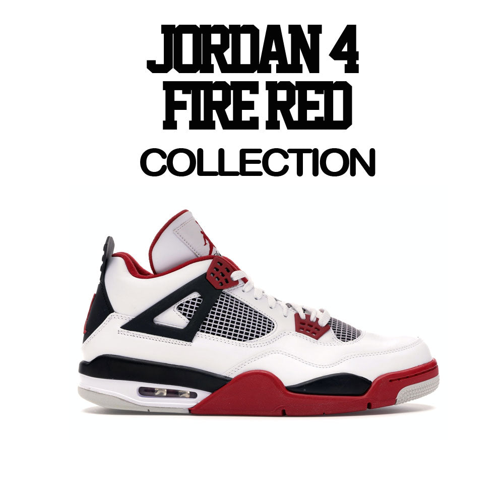 Fire Red Jordan 4 sneaker collection to go with mens white tees