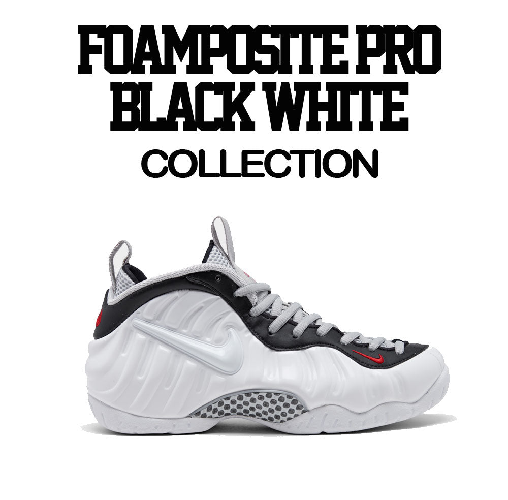 black and white foamposite sneakers matching with guys tees collection 