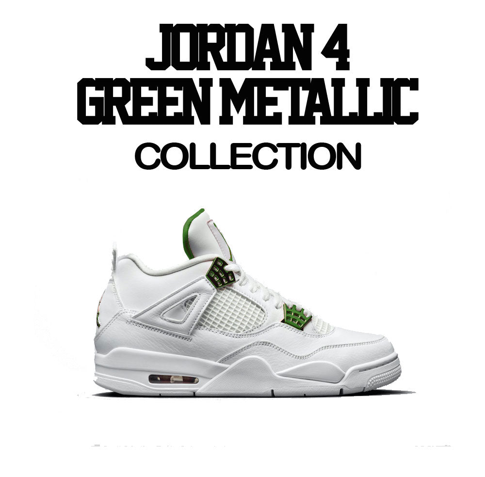 Green Metallic Jordan 4 sneakers match mens shirt collection 